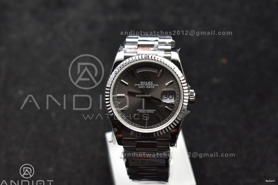 904L Grey (Gain vr3255 DayDate on Bracelet V5 Best Weight) Dial SS 36 Edition QF President Steel 0417